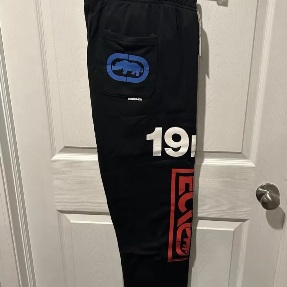 Ecko Unltd Black Joggers with Red and Blue Accents